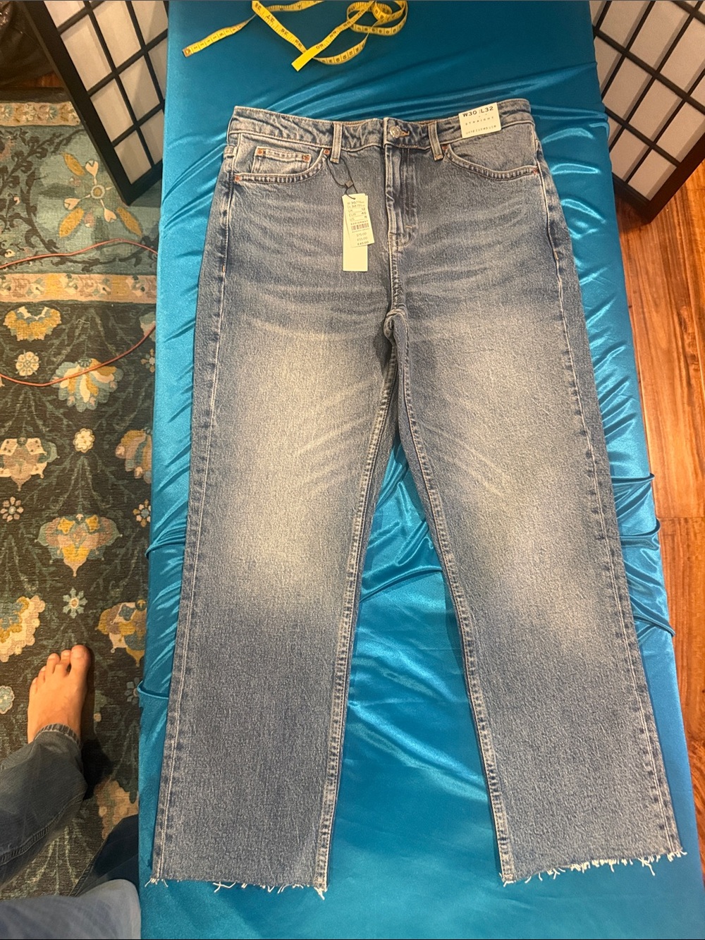 Topshop Light Blue Straight-Leg Jeans - Raw Hem